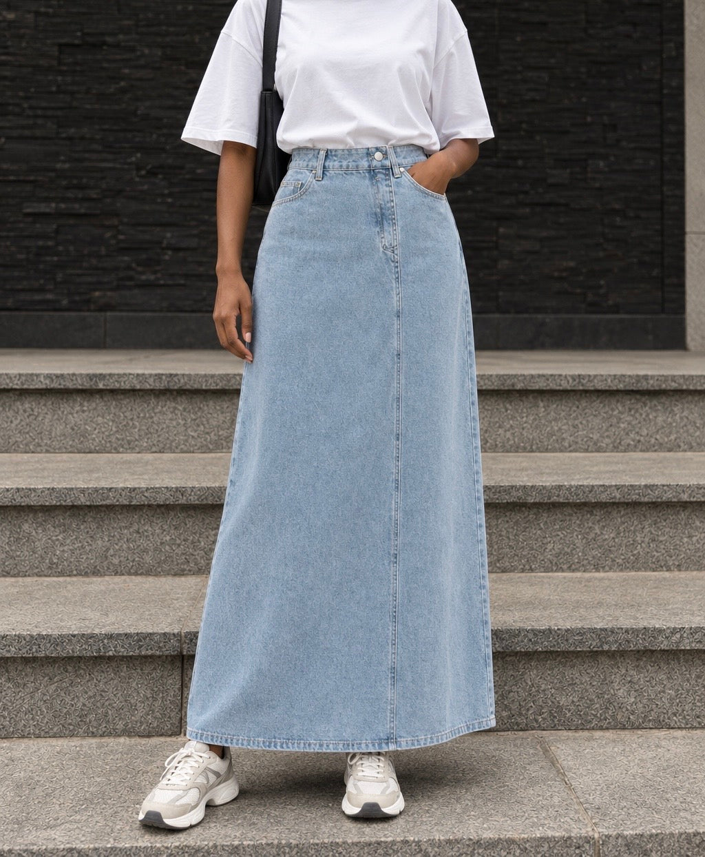 Jupe longue en jean asymétrique – Bleu clair