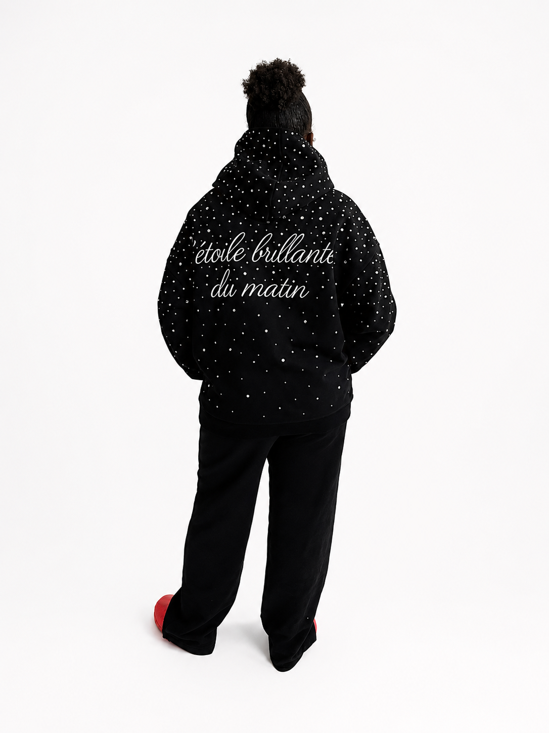FAITH DESIGN - Sweat à capuche noir homme strass "l'étoile brillante du matin"