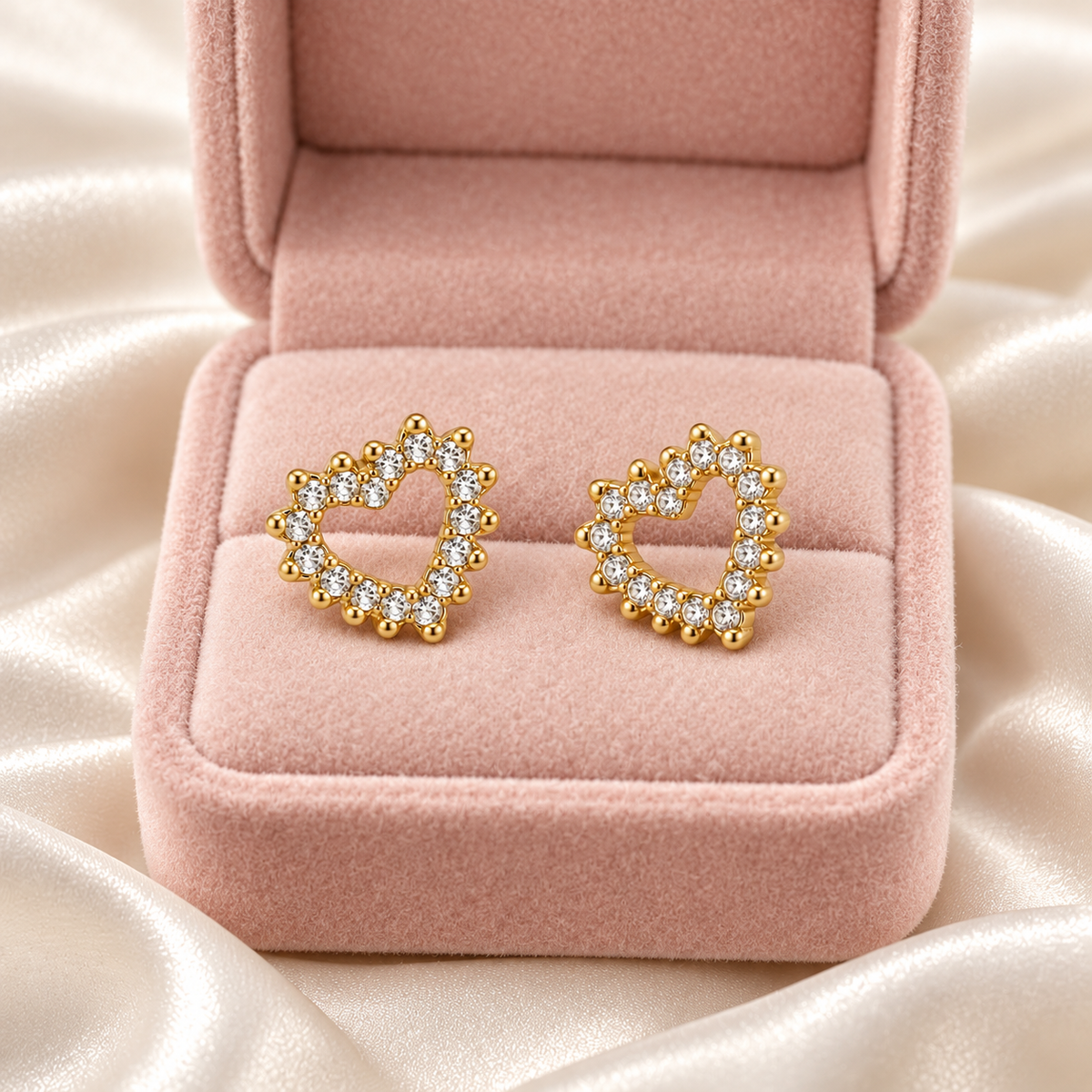 Boucles d’oreilles Cœur Éternel - Dorées & Strass