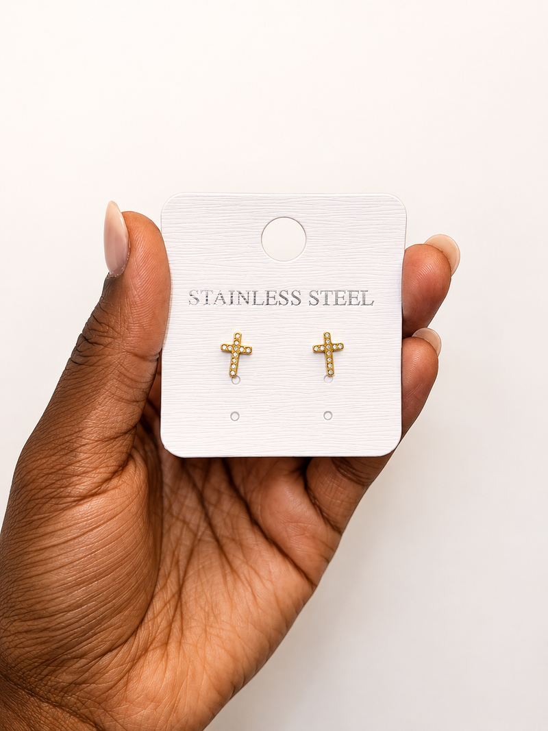 Boucles d’oreilles Croix dorées – Acier inoxydable