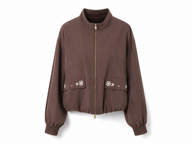 Ensemble 2 pièces marron – Veste zippée & Jupe longue boutonnée