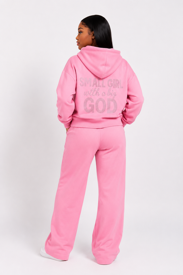 FAITH DESIGN - Sweat Zippé rose femme "Small Girl with a Big God"