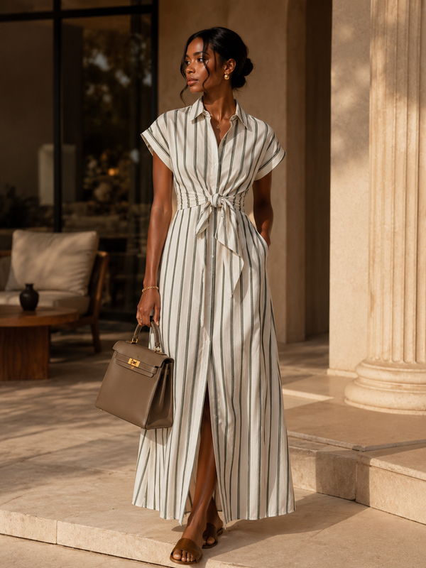 Robe Chemise Rayée Kaki – Faith Selection