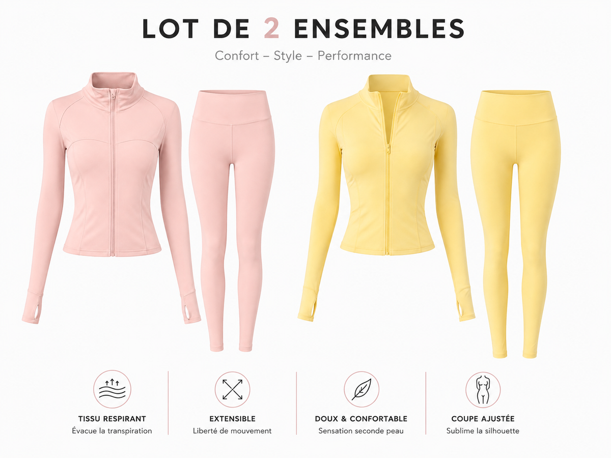 Lot de 2 Ensembles Pilates & Fitness – Rose & Jaune