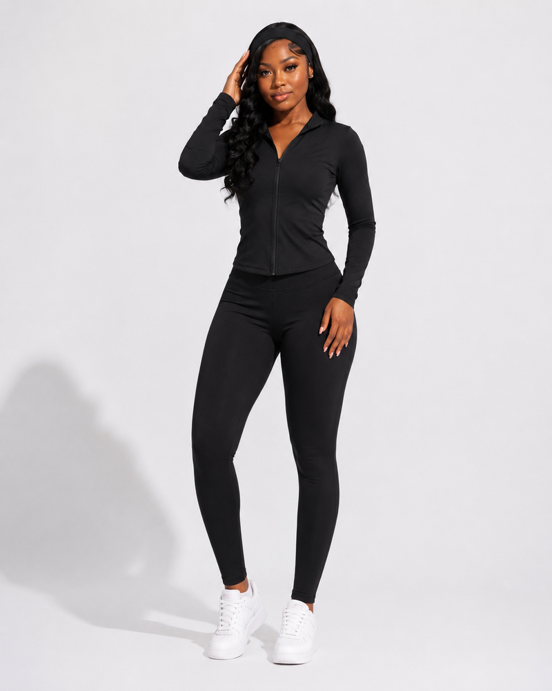 Ensemble Pilates noir – Veste Zippée & Legging