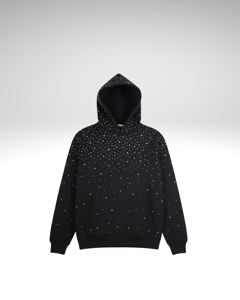 FAITH DESIGN - Sweat à capuche noir homme strass "l'étoile brillante du matin"
