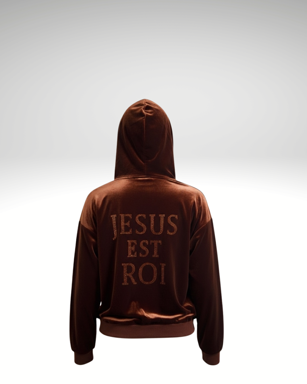 FAITH DESIGN - Sweat femme en Velours chocolat avec strass "Jesus is King"