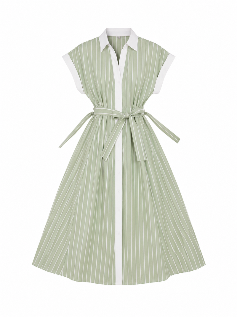 Robe Chemise Rayée Vert d’Eau – Faith Sélection