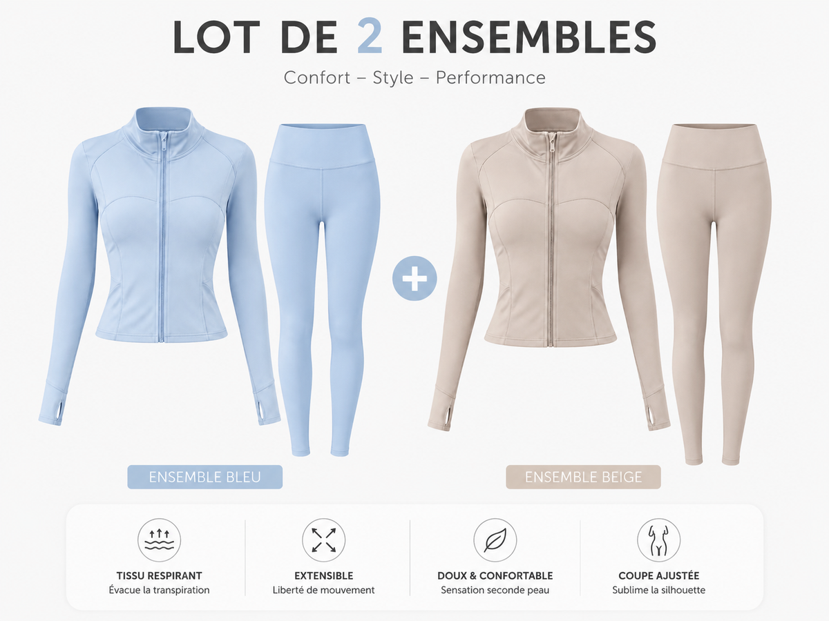 Lot de 2 Ensembles Pilates & Yoga – Bleu Ciel & Taupe