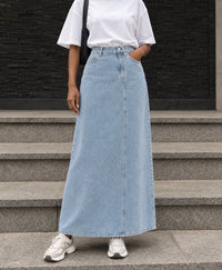 Jupe longue en jean asymétrique – Bleu clair