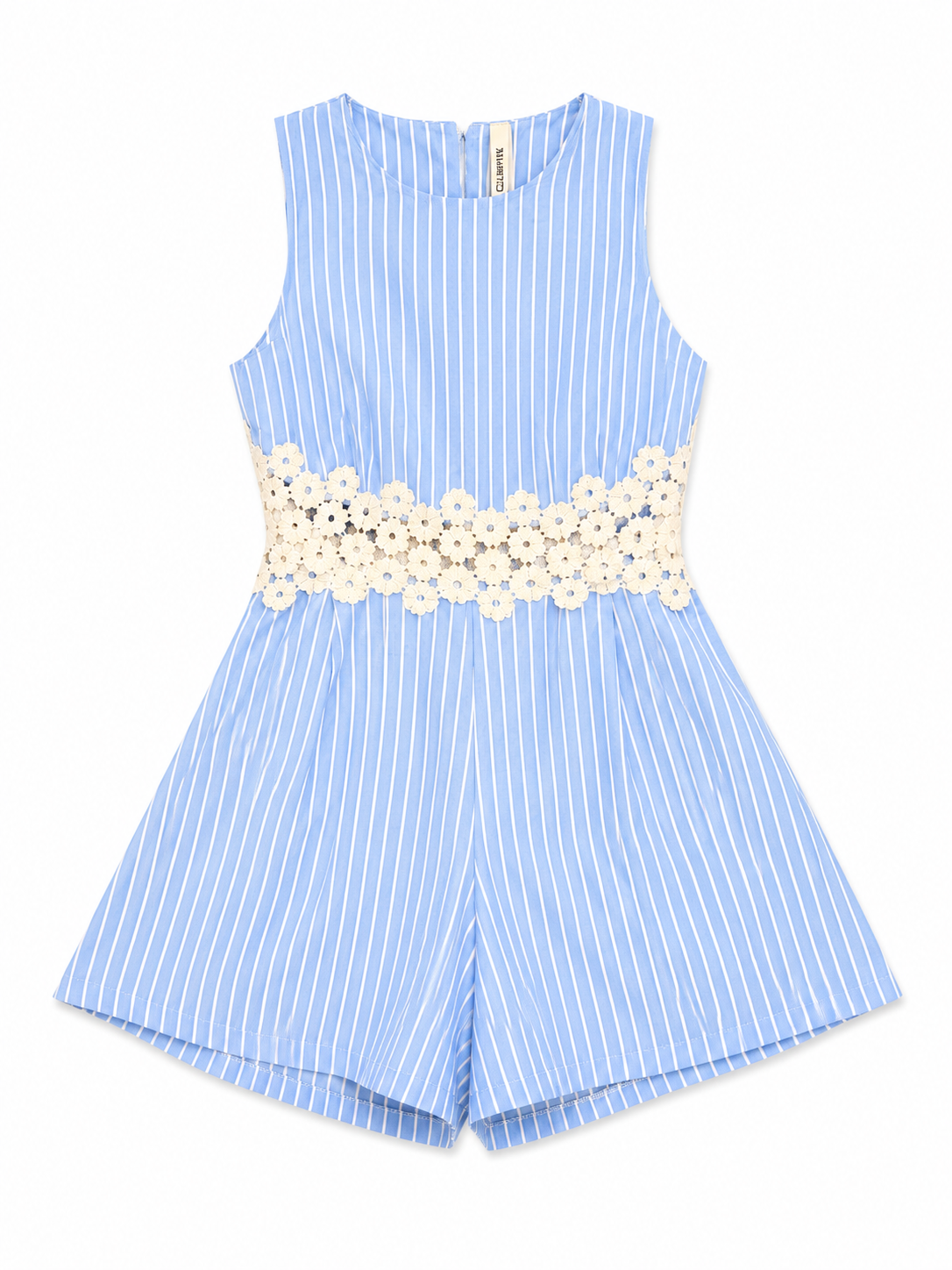 Combinaison Short Fleurie Rayée – Bleu Ciel | Faith sélection
