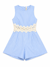 Combinaison Short Fleurie Rayée – Bleu Ciel | Faith sélection