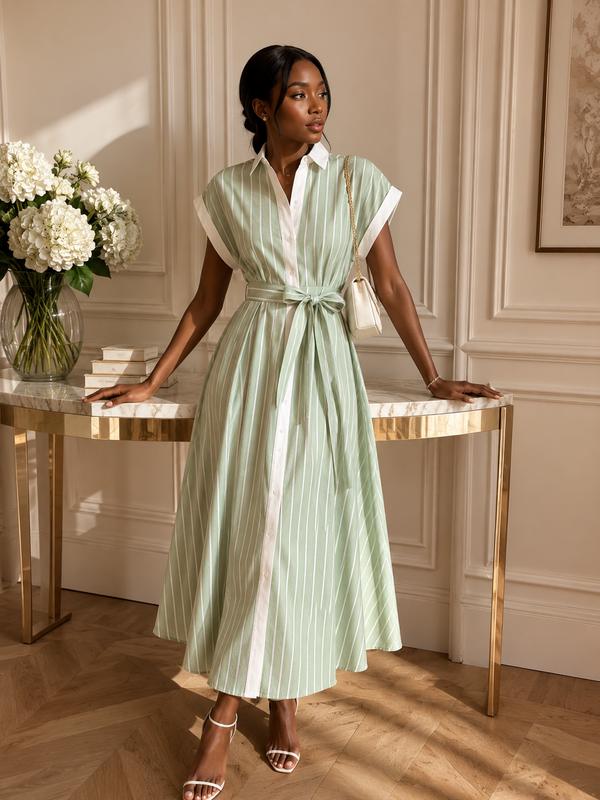 Robe Chemise Rayée Vert d’Eau – Faith Sélection