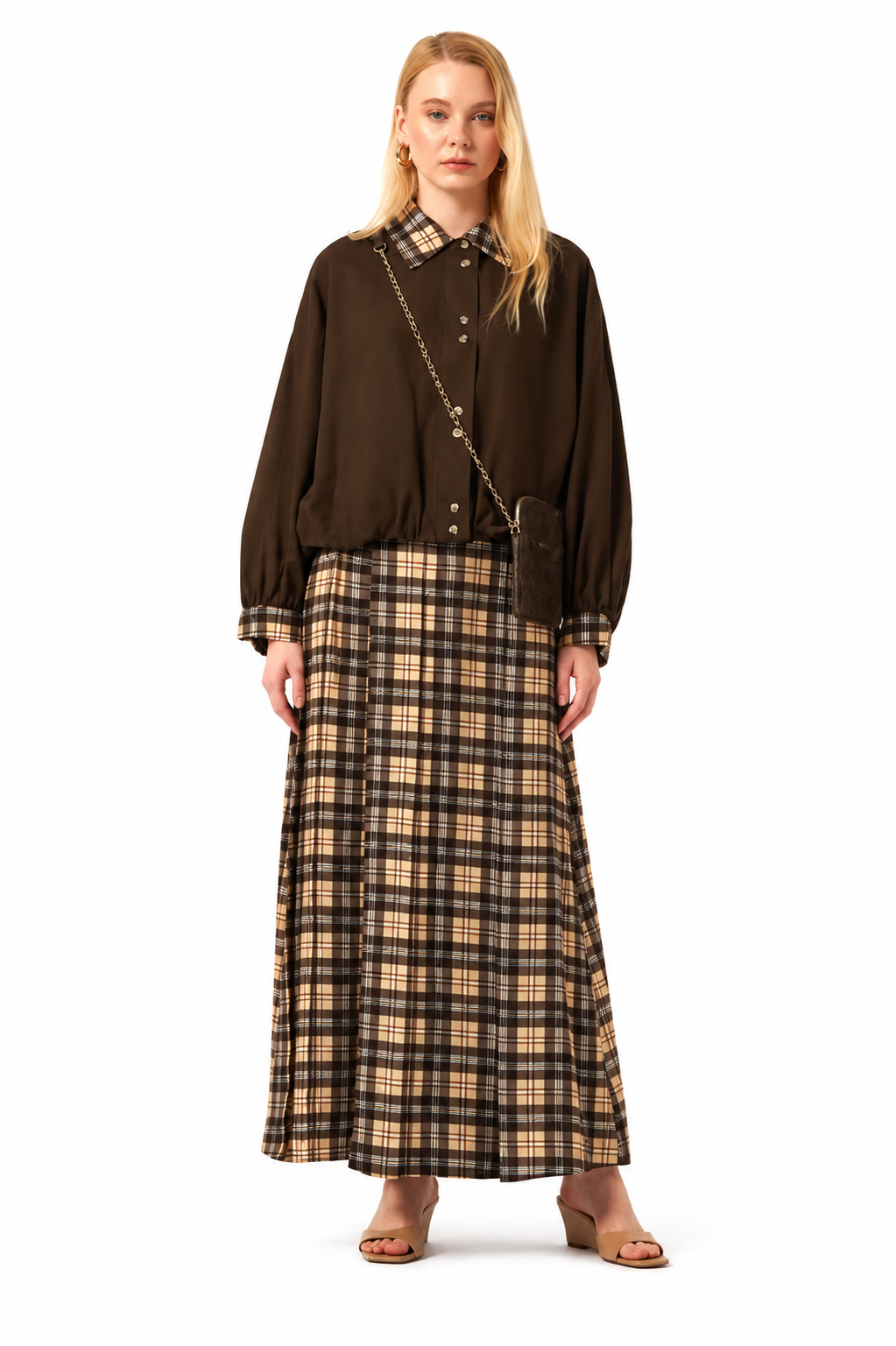 Ensemble chemise oversize & jupe longue à carreaux