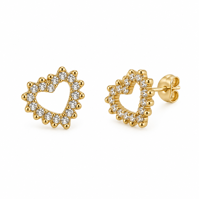 Boucles d’oreilles Cœur Éternel - Dorées & Strass