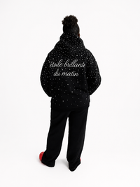 FAITH DESIGN - Sweat à capuche noir homme strass  "l'étoile brillante du matin"
