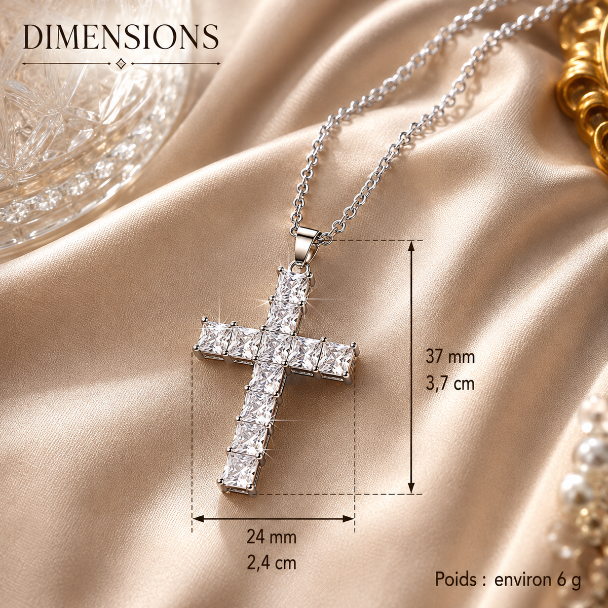 Collier Croix Jésus – Cristaux Multicolores Dorés