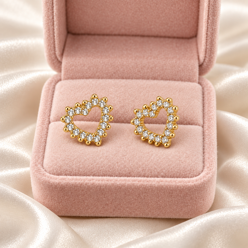 Boucles d’oreilles Cœur Éternel - Dorées & Strass