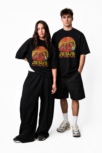 T-shirt chrétien « Jesus Has Your Back » – Noir