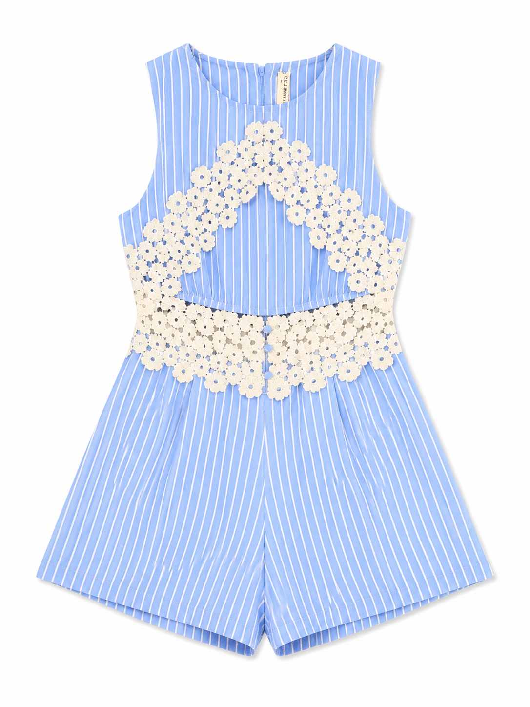 Combinaison Short Fleurie Rayée – Bleu Ciel | Faith sélection