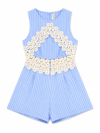 Combinaison Short Fleurie Rayée – Bleu Ciel | Faith sélection