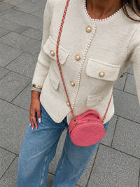 Veste bouclette écrue à perles - Faith-sélection