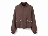 Ensemble 2 pièces marron – Veste zippée & Jupe longue boutonnée
