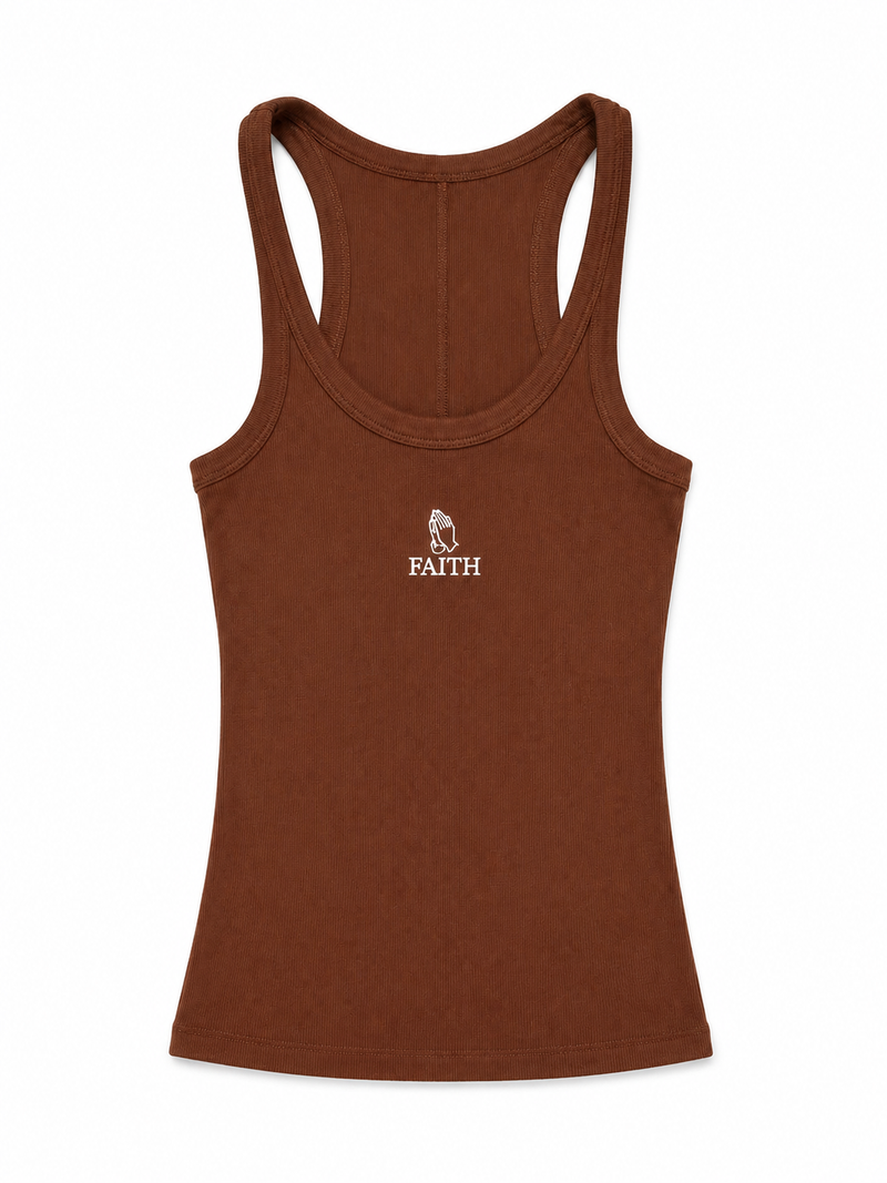 FAITH DESIGN - Débardeur femme marron chocolat   "Mains en prière"