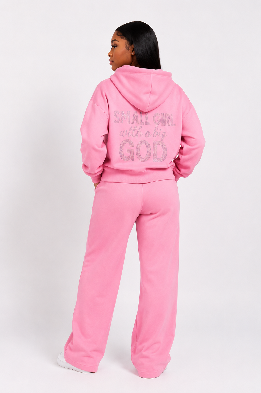 FAITH DESIGN - Sweat Zippé rose femme "Small Girl with a Big God"