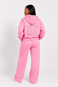 FAITH DESIGN - Sweat Zippé rose femme "Small Girl with a Big God"