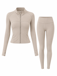 Ensemble Pilates taupe – Veste Zippée & Legging