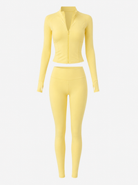 Ensemble Pilates Jaune Beurre – Veste Zippée & Legging