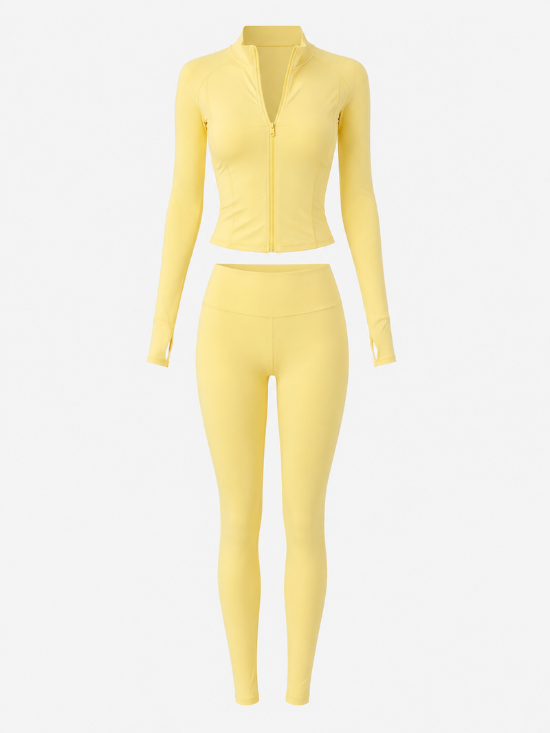 Ensemble Pilates Jaune Beurre – Veste Zippée & Legging