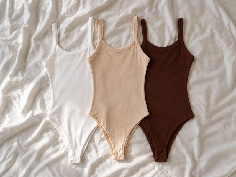 Lot de 3 bodys côtelés – Blanc, Nude & Chocolat