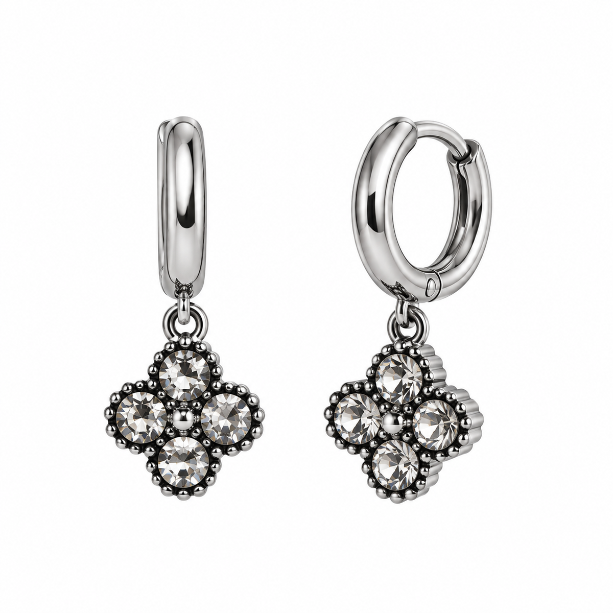 Créoles Fleur Éclat – Argentées & Strass