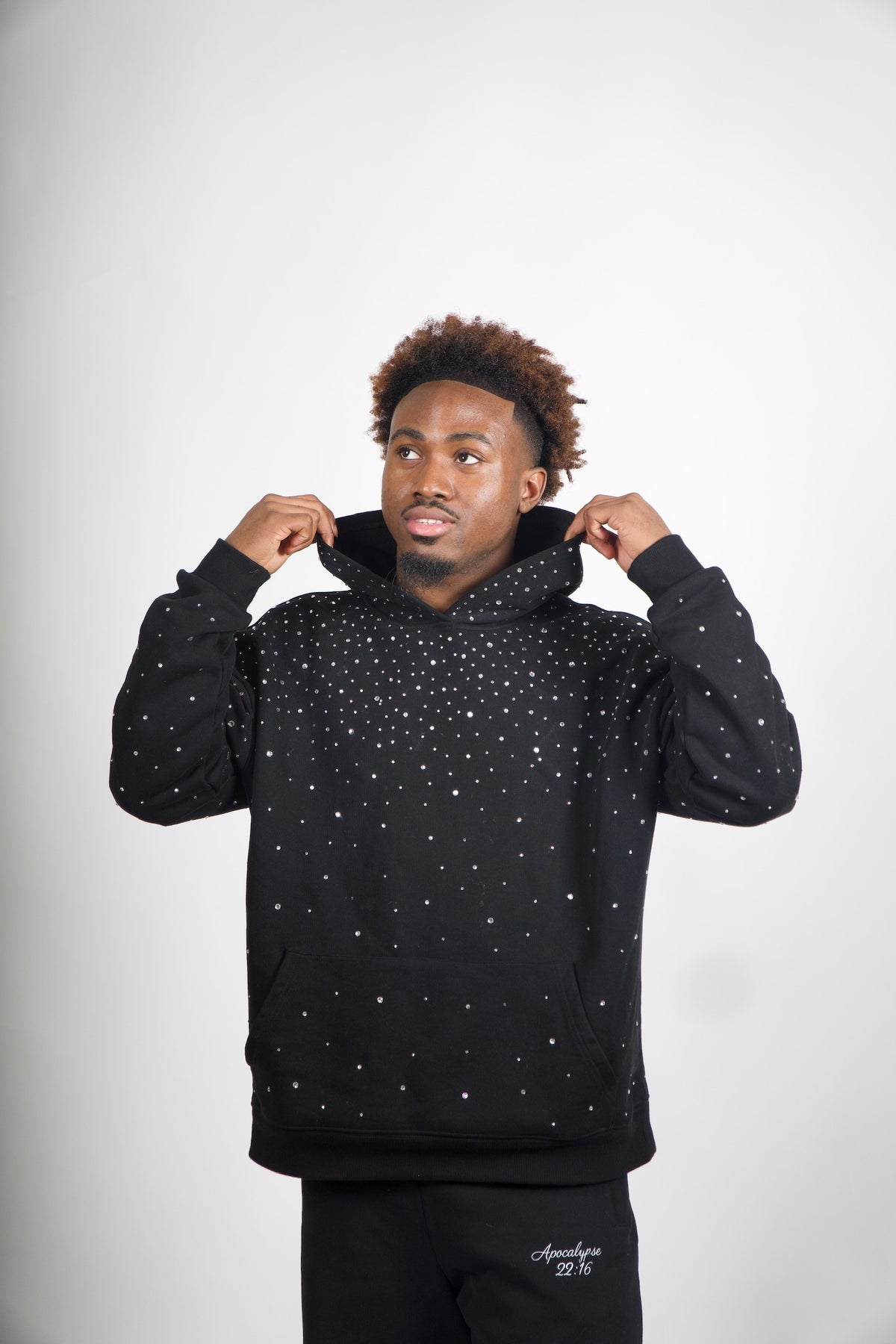 FAITH DESIGN - Sweat à capuche noir homme strass  "l'étoile brillante du matin"