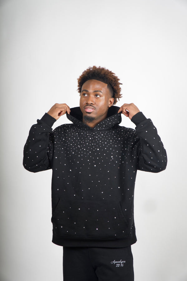 FAITH DESIGN - Sweat à capuche noir homme strass  "l'étoile brillante du matin"