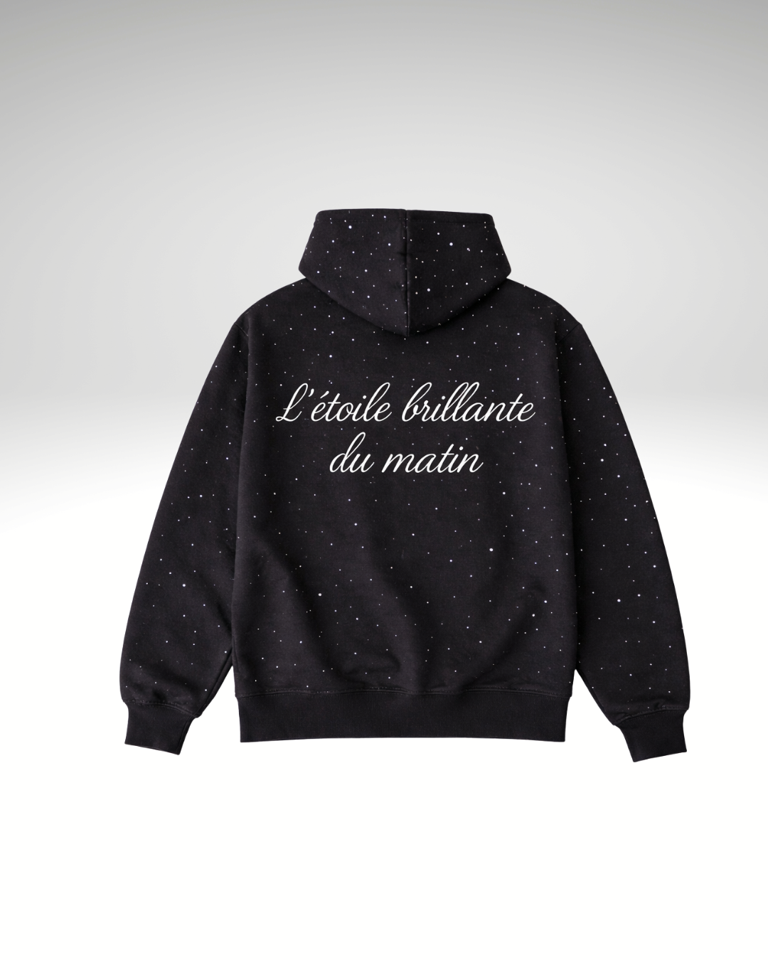 FAITH DESIGN - Sweat à capuche noir homme strass  "l'étoile brillante du matin"