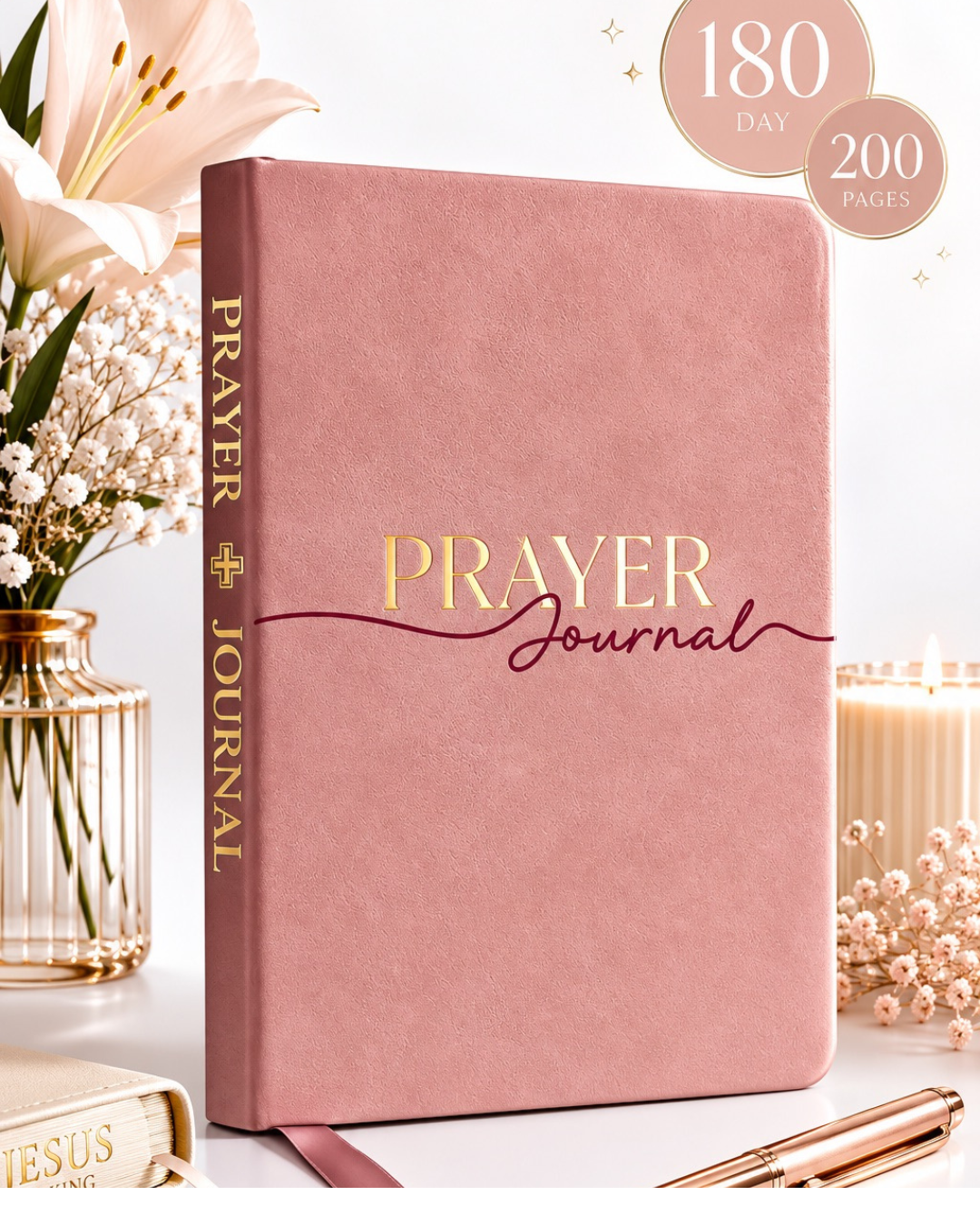 Journal de Prière Chrétien Rose – 180 Jours | 200 Pages