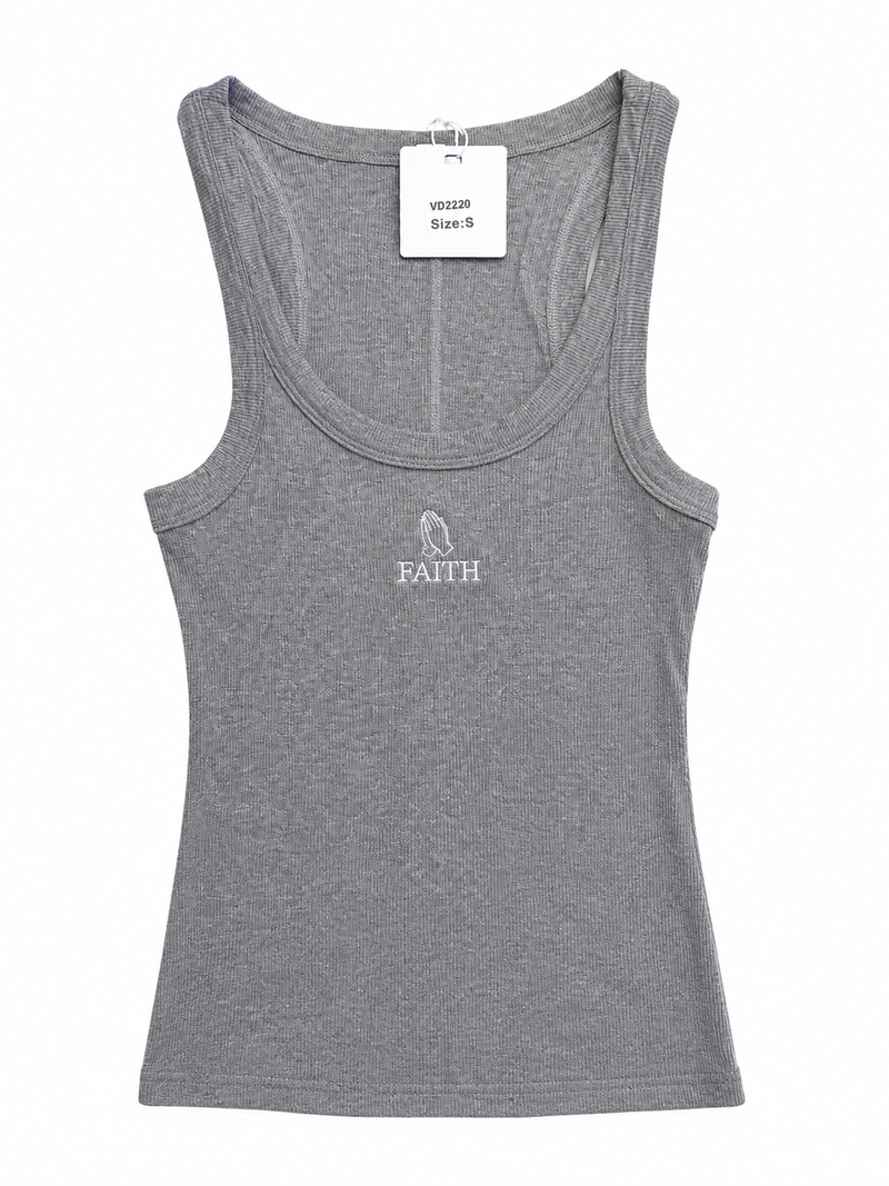 FAITH DESIGN - Débardeur femme Gris "Mains en prière"