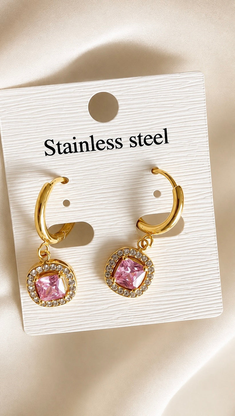 Boucles d’oreilles Rosée – Doré & Pierre Rose