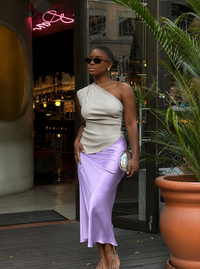 Jupe Longue Satinée lilas – Faith Sélection