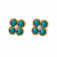 Boucles d’oreilles fleuries dorées aux pierres turquoise