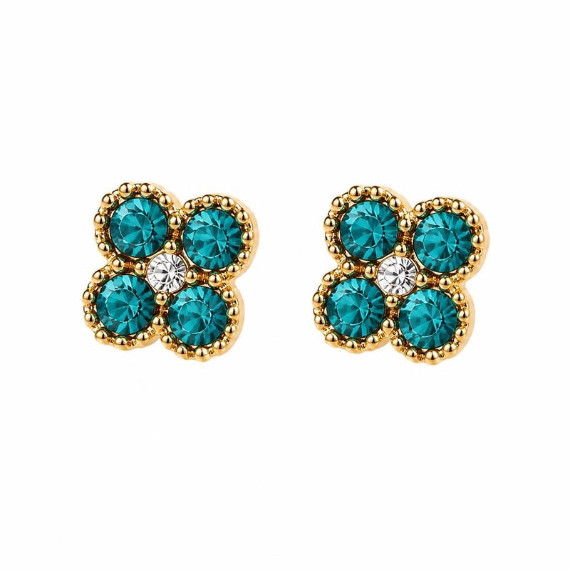 Boucles d’oreilles fleuries dorées aux pierres turquoise
