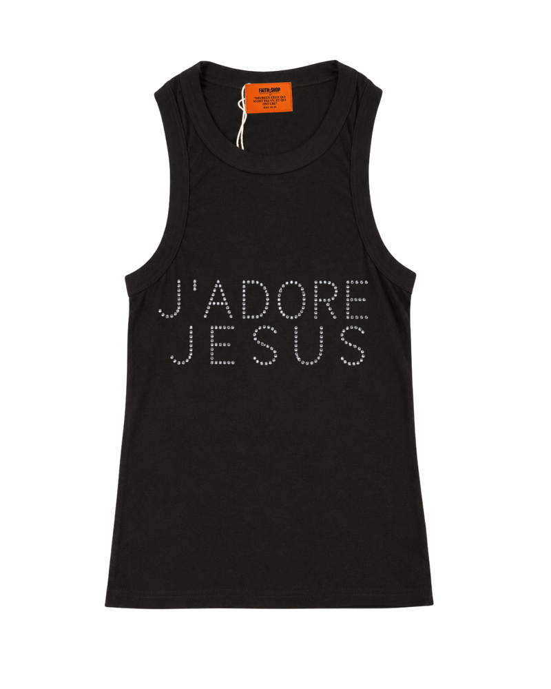 Débardeur femme « J’ADORE JESUS » – Strass