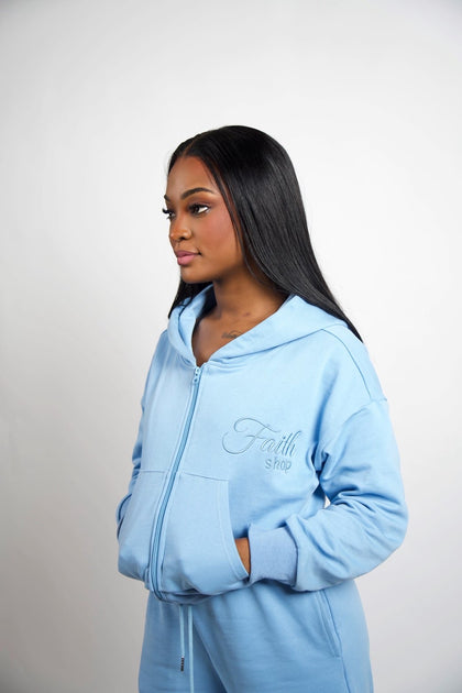 FAITH DESIGN - Sweat zippé bleu femme  "l’étoile brillante du matin "